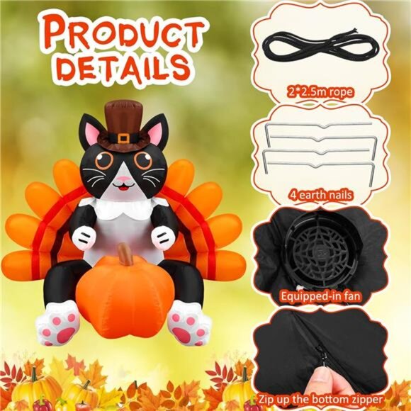 5 ft Height Thanksgiving Inflatable Animal with Built in LED Lights - Picture 3 of 7